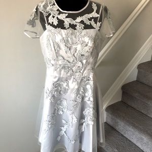 Mesh satin appliqué dress